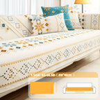 Chenille Sofa Cover Bohemian Geometric Slipcover | Light Breathable Non-Slip Machine Washable Couch Protector for 2/3/4 Seat L-Shape Sectional, Pet & Kid Friendly, White Green