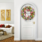 18 Inch Spring Summer Welcome Wreath for Front Door – Artificial Berry & Floral Decor with Welcome Sign, All Season Wall & Window Hanging, Mother's Day & Graduation Gift