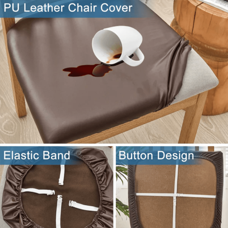 PU Leather Dining Chair Cushion Covers 4/6 Pack – 100% Waterproof Stretch Slipcovers for Parsons Chairs, Removable Machine Washable Seat Protector for Dining Room Kitchen Hotel Home Decor