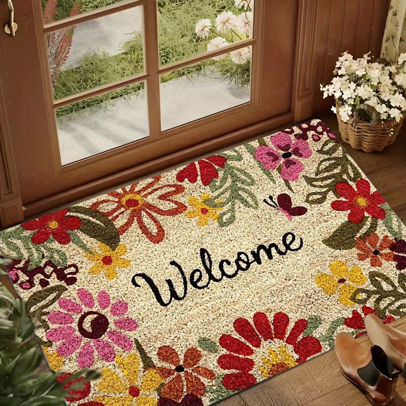 Floral Butterfly Door Mat Indoor Welcome Rug – Non-Slip Flannel Entry Mat, Colorful Vintage Garden Style, Soft & Easy Clean | 20x30 24x36 | Nuvia Haven