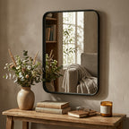 Metal Framed Rounded Rectangle Wall Mirror for Bathroom – Over Sink, Horizontal or Vertical Hanging, Modern Farmhouse Decor, Matte Black, Gold & Silver, Multiple Sizes 16x20 to 36x48 In