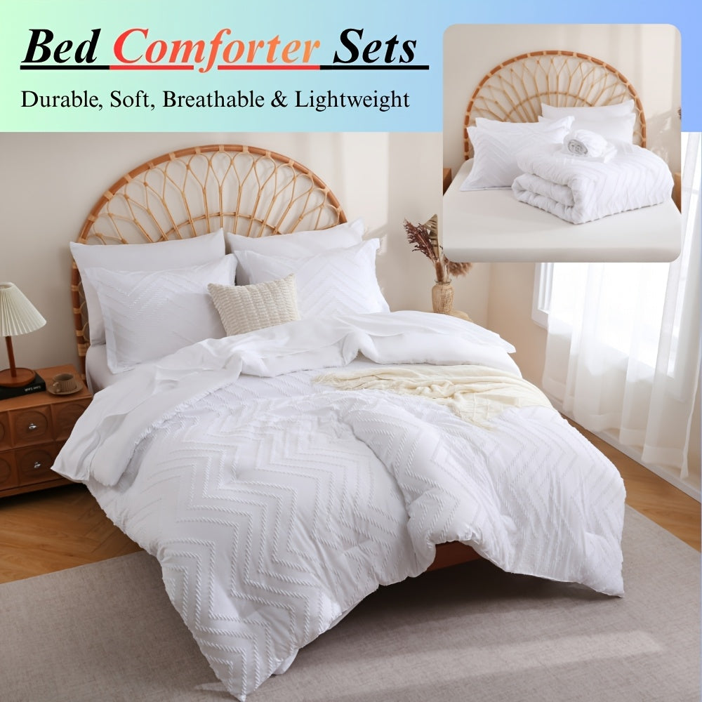 5/7pcs Pintuck Bed In A Bag Comforter Sets, Pinch Pleat Complete Bedding Sets with Comforter, Sheets & Pillowcases, Queen/King Size, All Season