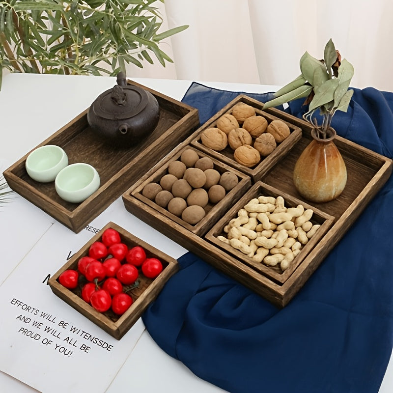 7-Piece Rustic Rectangular Serving Trays with Handles Vintage Elegance Tea Coffee Snack Fruit Dessert Tray Set for Kitchen Living Room