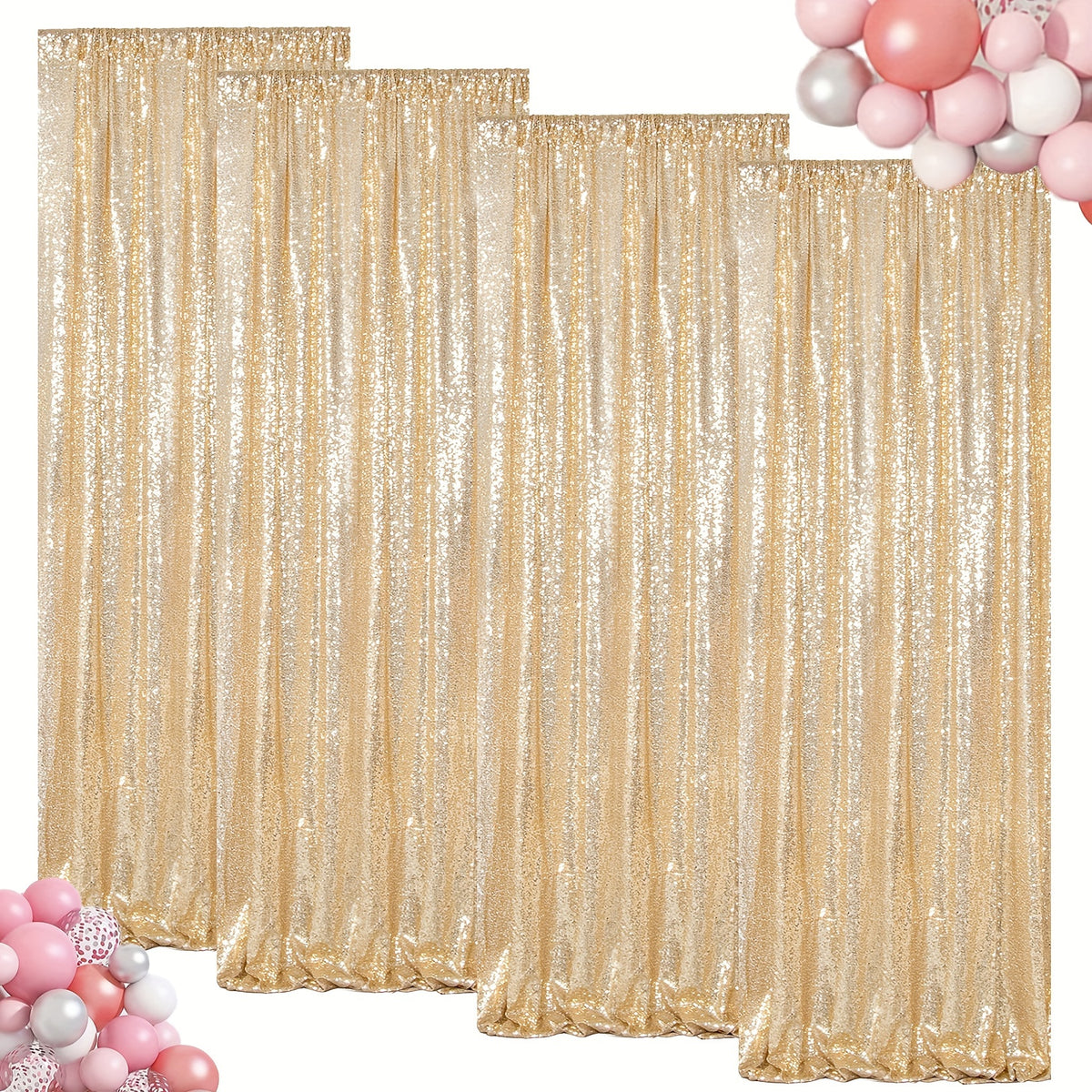 Sequin Backdrop Curtains – Glitter Party & Wedding Background Panels, 2ft×8ft per Panel, 4/6/8 Panel Sets, 29 Colors for Birthday, Stage, Bridal & Event Decor