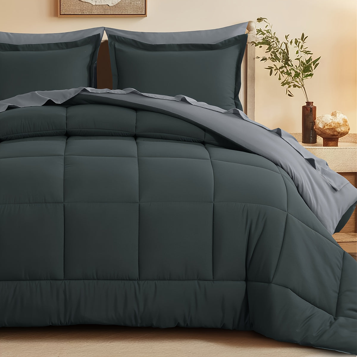 Bed in a Bag Queen 7 Piece Fluffy Comforter Set – Ultra-Soft Microfiber Bedding with Comforter, Fitted Sheet, Flat Sheet & 4 Pillowcases, Hypoallergenic Breathable All Season Bedding Gift for Her