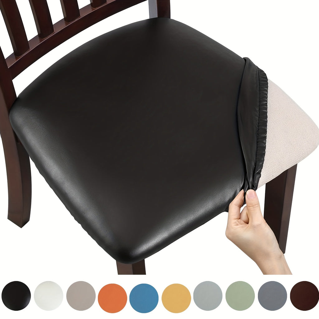 PU Leather Dining Chair Cushion Covers 4/6 Pack – 100% Waterproof Stretch Slipcovers for Parsons Chairs, Removable Machine Washable Seat Protector for Dining Room Kitchen Hotel Home Decor