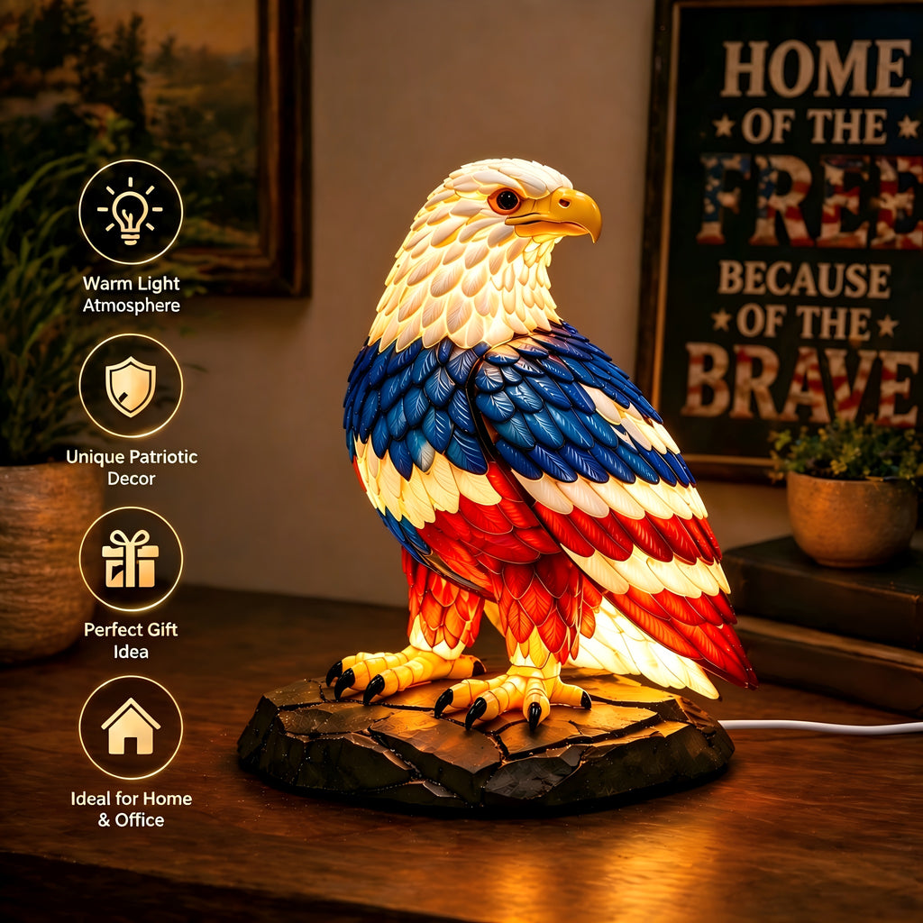 Eagle Night Light Boho Retro 3D Resin Animal Table Lamp – Stained Glass Style LED Bedroom Desk Lamp, Creative Home Decor Gift for Birthday Christmas