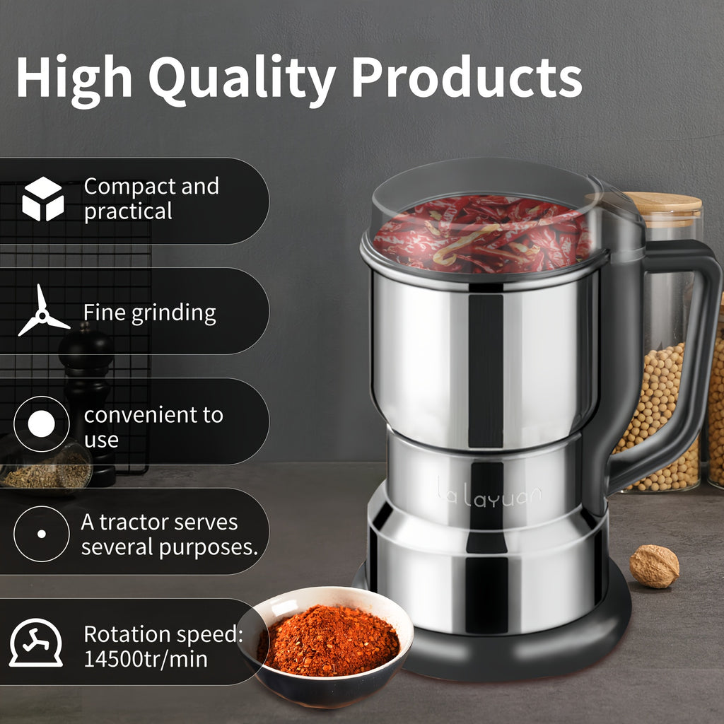 Electric Coffee Bean Grinder 300W 400g/14oz, 8-Blade Stainless Steel, One-Touch Button, Grinds Up to 36 Cups in 10 Seconds – Also for Spices, Grains & Nuts