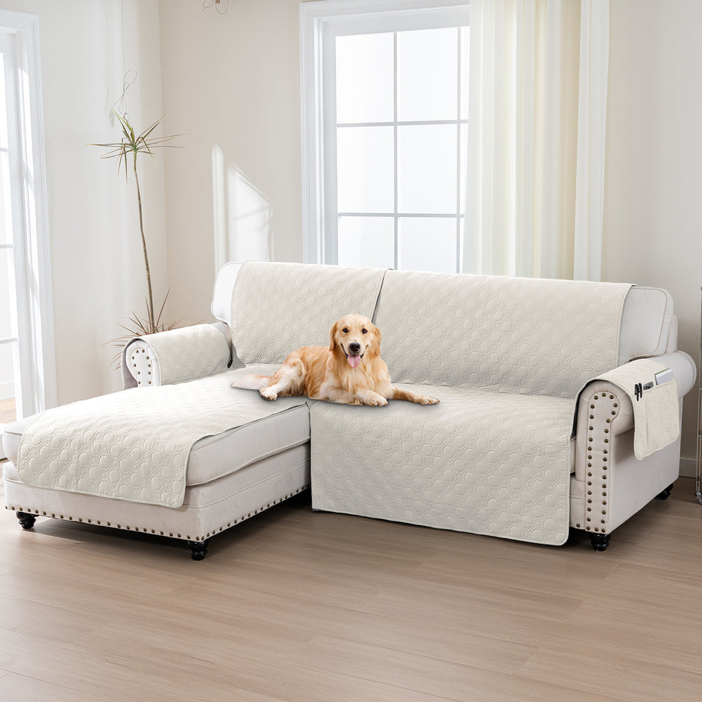 L-Shaped Sectional Sofa Cover 100% Liquid-Resistant Couch Slipcover with Non-Slip Straps for Dogs Cats Pets Left Right Chaise