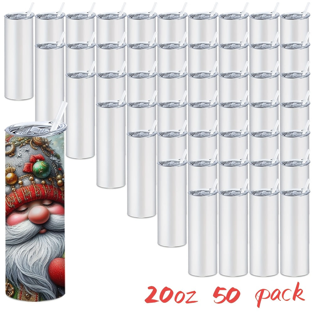 20oz Sublimation Tumblers Bulk 25 or 50 Pack – Skinny Straight Stainless Steel Insulated Sublimation Blanks with Lid & Straw, Gift Box Included