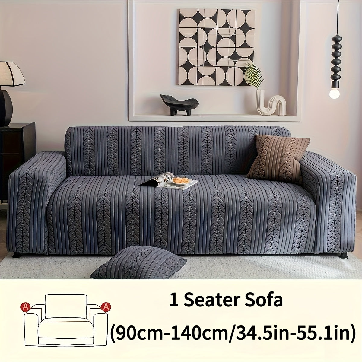 Striped Sofa Cover Washable Stretchy Slip-Resistant Zigzag Textured Couch Slipcover – Fits 1 to 4 Seaters, Scratch Protection, Classic Durable Design for Living Room Furniture