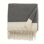 Cotton Tassel Blanket Boho Diamond Grid 100% Cotton 350GSM Breathable Soft All Season Machine Washable Throw for Bed Sofa Picnic Travel Black Navy Blue Light Blue Gray Red Orange Brown 49x71 Inch