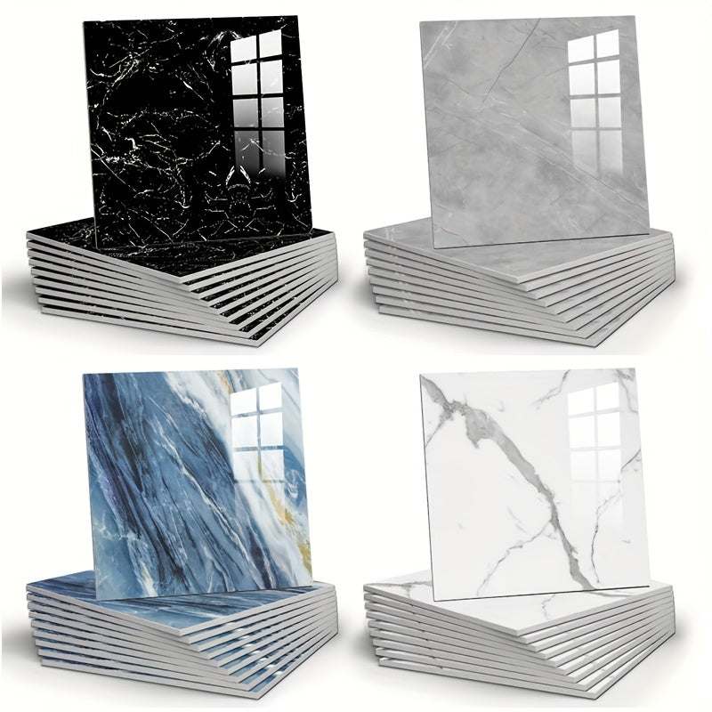 3D Marble Peel and Stick Wall Tiles 20/50pcs, Self-Adhesive Foam Wall Panels & Wall Stickers for Bathroom, Kitchen, Living Room & Bedroom Renovation, Easy to Cut & Clean, Grey Marble, Not Real Tile