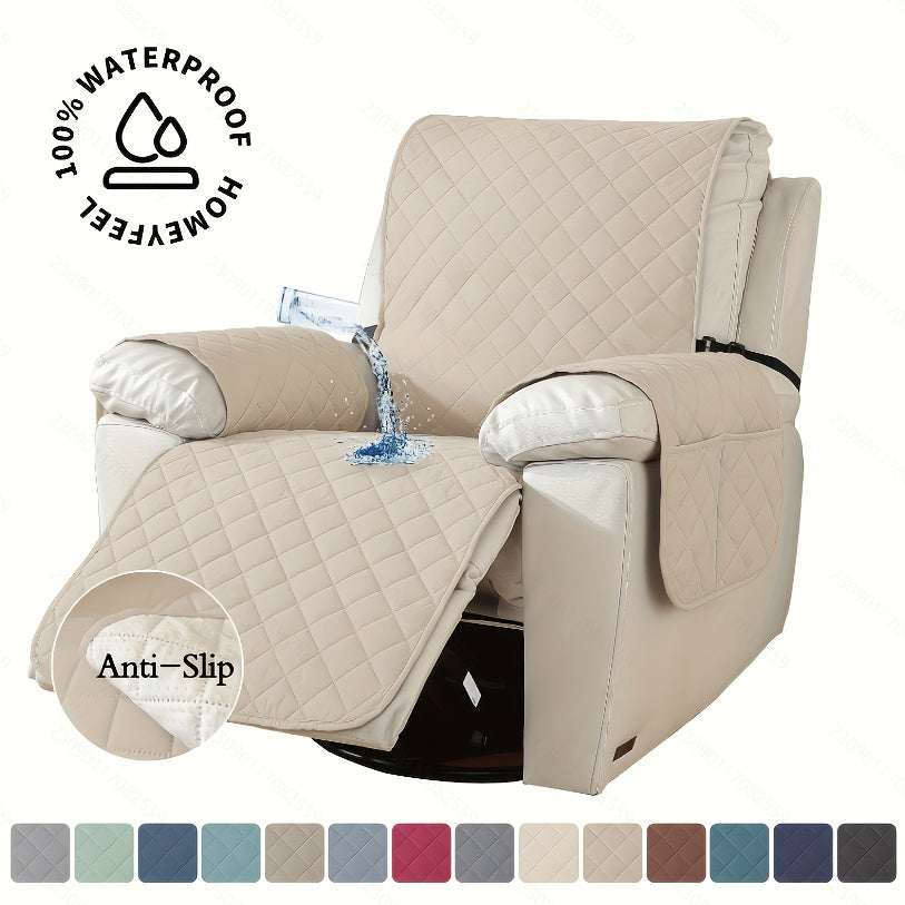 Recliner Chair Cover Waterproof Non-Slip, Oversized Recliner Slipcover with Side Pocket & Elastic Straps, Washable Furniture Protector for Dogs & Pets, Warm Cozy Chair Cover, 1 Piece