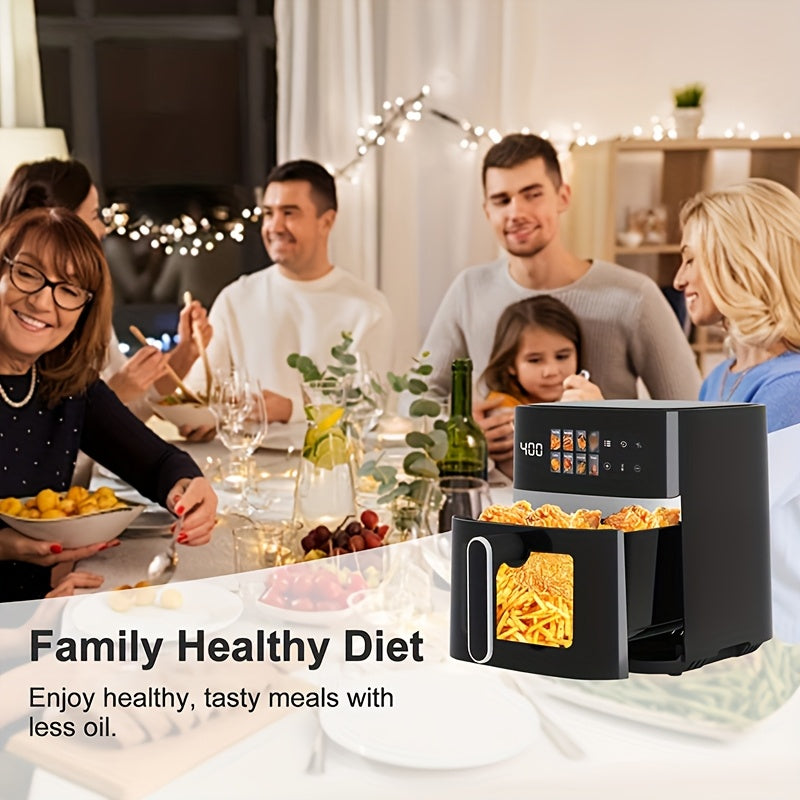 Large Capacity Air Fryer 6QT & 12QT with Visual Window Smart Auto-Cook Anti-Scald Handle for Chicken Fish and More