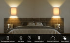 Wireless Wall Sconce with Linen Shade 2-Pack Battery Powered 3500mAh - 16 RGB Colors 3 White Light Modes Dimmable Timer Remote Control - Indoor Wall Light for Bedroom Living Room Hallway