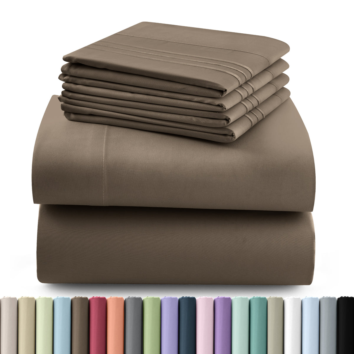 Hannah Bedding Sheet Set 6pcs Brushed Polyester 16" Deep Pocket – Embroidered Pillowcases Hotel Luxury Soft Bed Sheets for Twin Full Queen King Cal King, 24 Colors