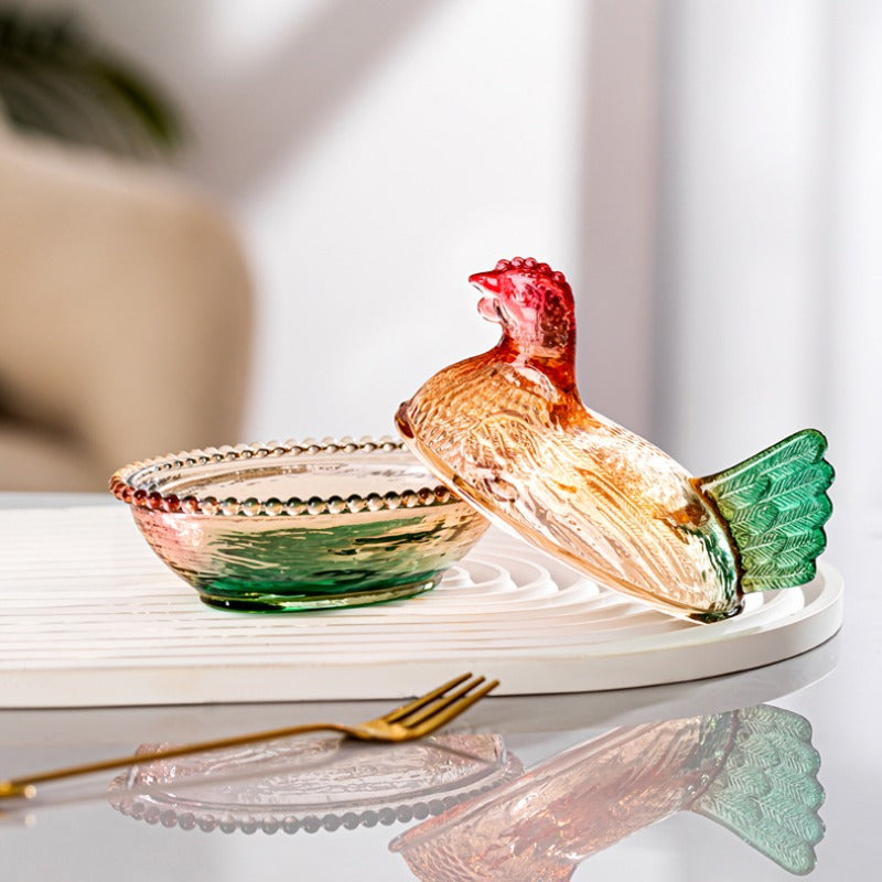 Chicken-Shaped Glass Storage Jar with Lid - Decorative Pearl Hen Glass Candy Jar for Desktop Snack Storage and Home Decor - Unique Kitchen Accent and Housewarming Gift