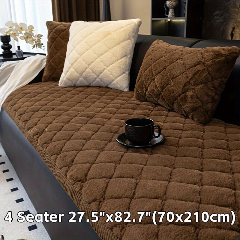Faux Rabbit Fur Plush Sofa Cover Thickened Non-Slip Pet Friendly Machine Washable Warm Sofa Cushion - 1 2 3 4 Seater Living Room Bedroom Office 4 Colors