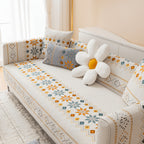 Chenille Sofa Cover Bohemian Geometric Slipcover | Light Breathable Non-Slip Machine Washable Couch Protector for 2/3/4 Seat L-Shape Sectional, Pet & Kid Friendly, White Green