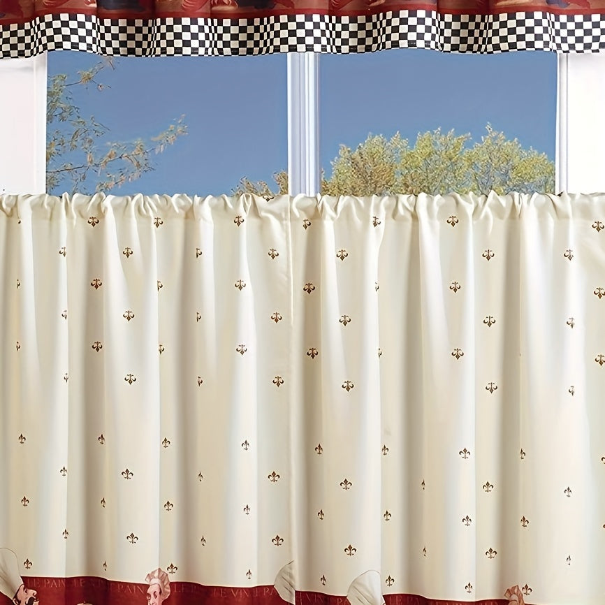 3-Piece Kitchen Curtain Valance & Tiers Set – Semi-Sheer Polyester, Rod Pocket, Machine Washable | Chef, Sunflower & Star Designs | Kitchen, Bedroom & Bathroom | Nuvia Haven