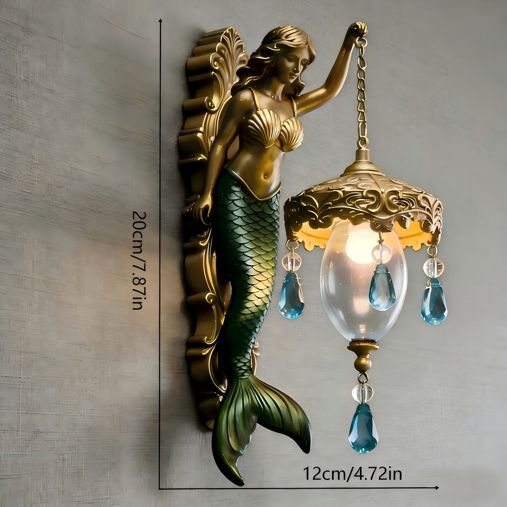 Mermaid Wall Night Light Battery Powered Wireless - Vintage Soft Glow LED Wall Lamp with Elegant Tail Design for Bedroom, Kids Room & Fantasy Decor, Plug-Free Wall Sconce Gift