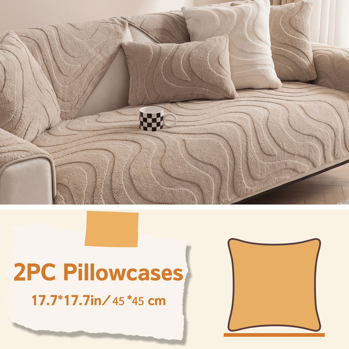 Velvet Sofa Cover Non-Slip Washable Plush Couch Slipcover Pet Friendly Thick Padded Furniture Protector 1 2 3 4 5 Seat Living Room Bedroom