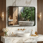 Metal Framed Rounded Rectangle Wall Mirror for Bathroom – Over Sink, Horizontal or Vertical Hanging, Modern Farmhouse Decor, Matte Black, Gold & Silver, Multiple Sizes 16x20 to 36x48 In