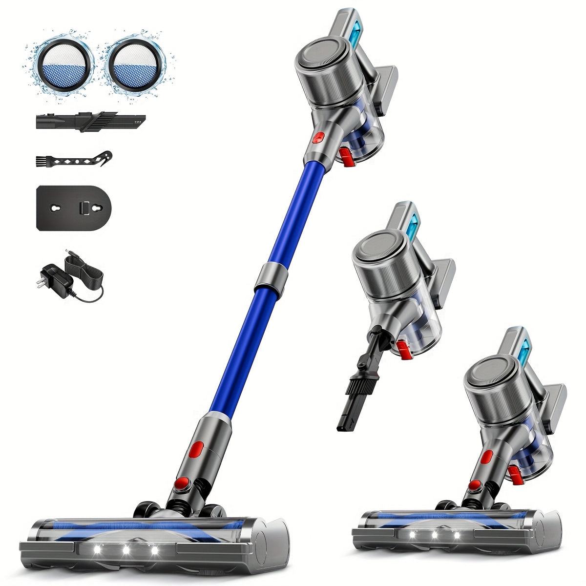 30-60Kpa Stick Vacuum Cleaner Cordless & Corded 55Min Runtime Anti-Tangle Lightweight Handheld for Hardwood Floor Carpet Pet Hair 5 Colors