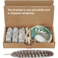 White Sage Smudge Kit 6-Piece Complete Altar Set – 4" Sage Sticks, Abalone Shell, Carved Cobra Tripod Stand, Turkey Feather, White Sand & Blessing Card for Cleansing & Meditation