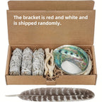 White Sage Smudge Kit 6-Piece Complete Altar Set – 4" Sage Sticks, Abalone Shell, Carved Cobra Tripod Stand, Turkey Feather, White Sand & Blessing Card for Cleansing & Meditation