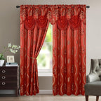 Aurora Jacquard Room-Darkening Curtain Panels with Waterfall Valance – 54” × 84” | Set of 2