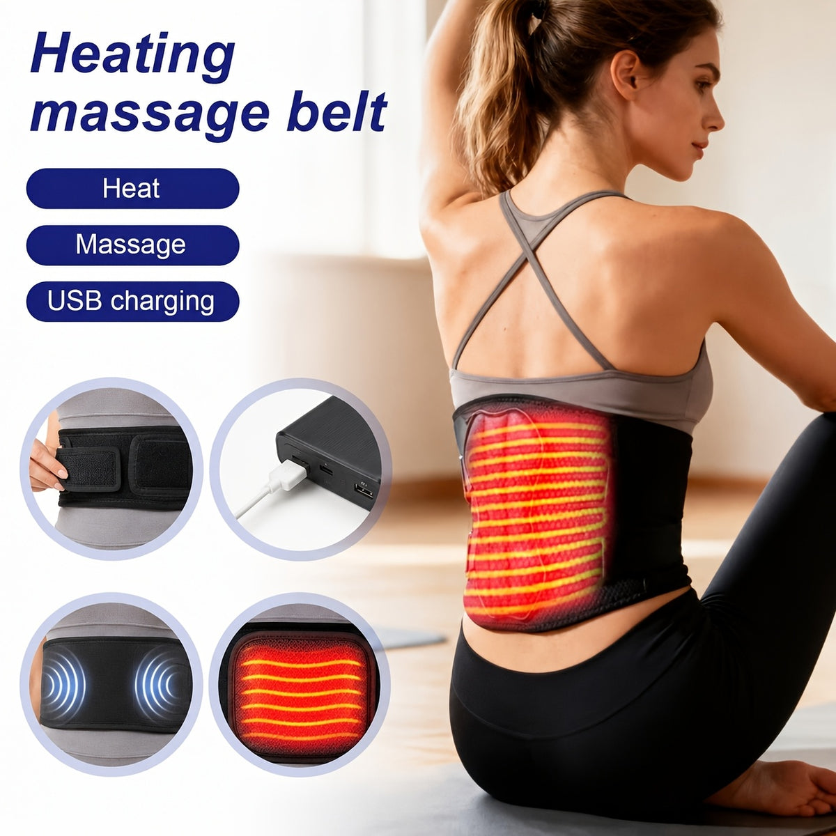 Cordless Electric Heating Waist Massager Belt with LCD Display, 3-in-1 Heating, Massage & Lumbar Support, 3 Adjustable Heat Settings, Back Pain Relief for Men & Women, Great Gift