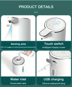 Touchless Foam Soap Dispenser Automatic USB-C Rechargeable Wall-Mounted IPX5 Waterproof 400ml with 4 Adjustable Foam Levels for Bathroom and Kitchen – No Battery Needed