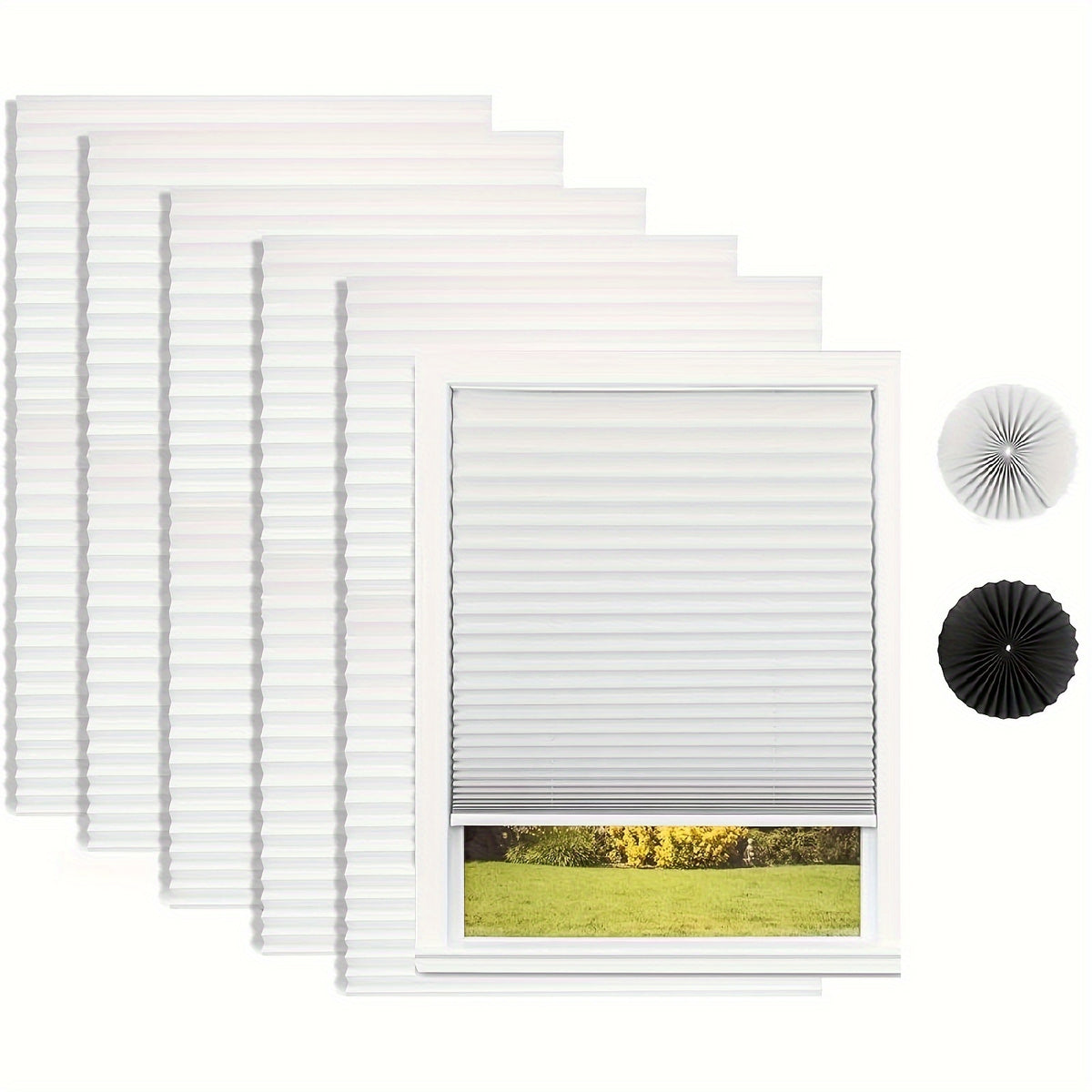 Blackout Pleated Paper Shades No Drill Cut to Size – 6 Pack Room Darkening Window Shades with 12 Clips, Temporary Portable Privacy Shades for Home, Travel & RV, Easy Install, 36"W × 72"H