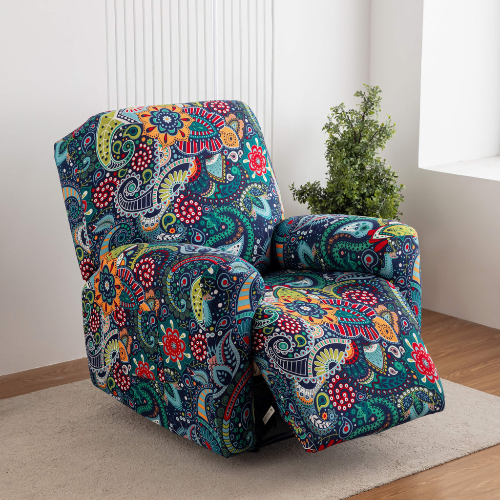 Lounge Chair Cover Set 4-Pack – High Elasticity Elastic Printed Slipcover with Side Pockets, Pet Friendly, for Bedroom Office Living Room, Holiday Home Decor