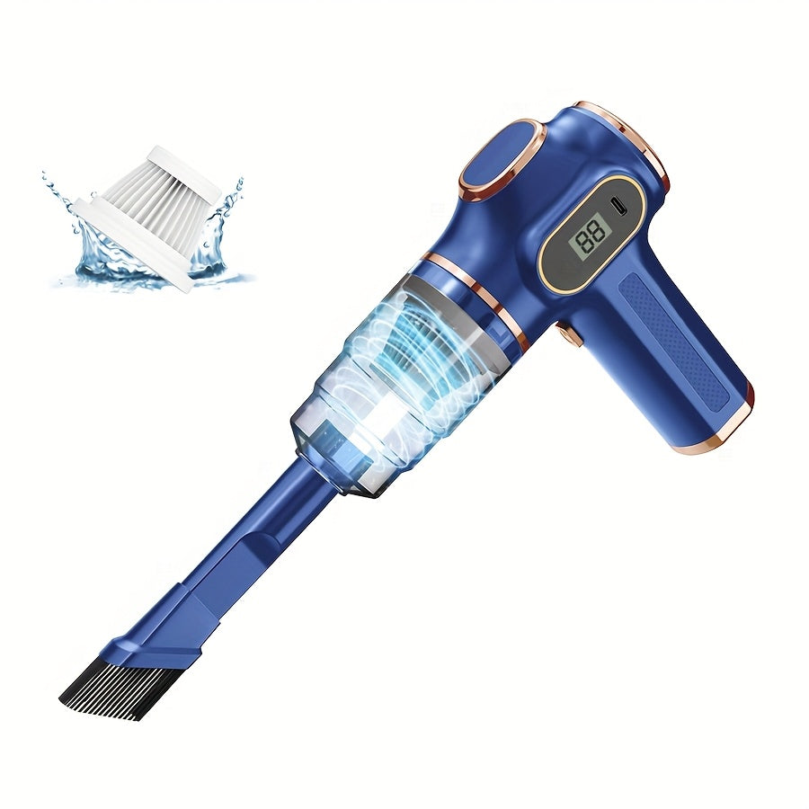 Cordless Handheld Vacuum Cleaner Digital Display – Type-C Fast Charging, Washable Filter, Pet Hair, Portable Vac for Car Interior Detailing, Home Upholstery & Office, Black Blue Upgraded Version