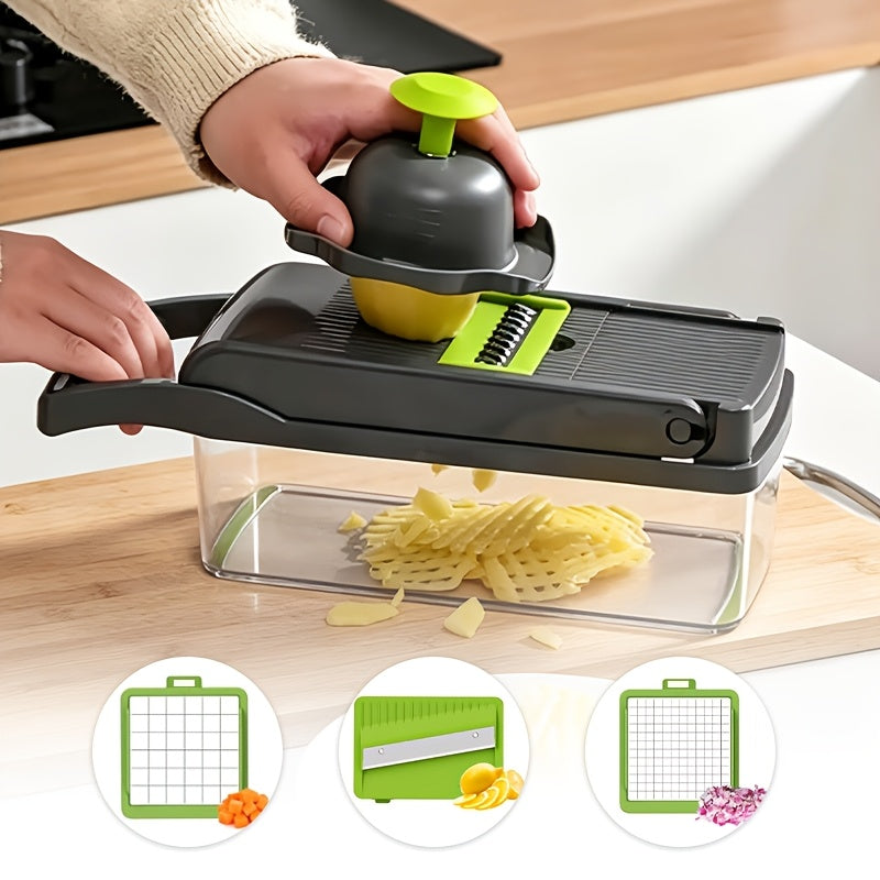 22-in-1 Vegetable Chopper & Mandoline Slicer with Container – 8 Interchangeable Blades, Onion Chopper, Food Dicer, Egg Separator & Finger Guard – All-in-One Kitchen Gadget for Veggie & Fruit Prep