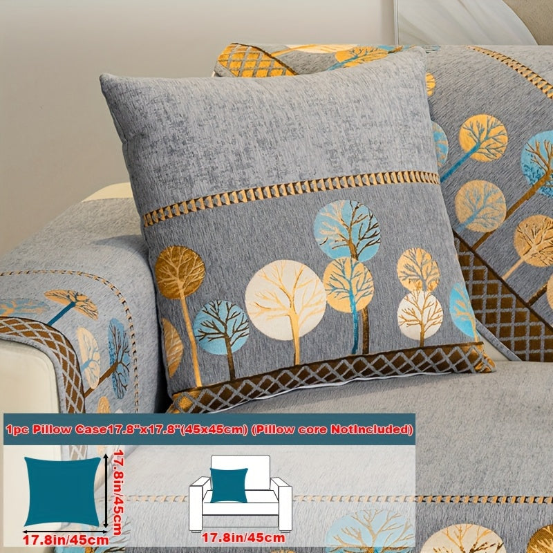 Bohemian Embroidered Sofa Cushion Cover Geometric Tree Leaf Design Pet Friendly Elegant Blue Gold for Living Room Bedroom Office All Sofa Sizes