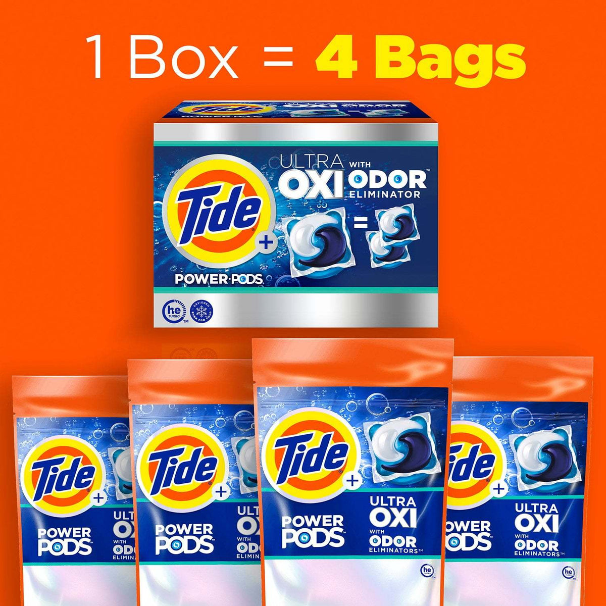 Tide Power PODS Ultra OXI Laundry Detergent Pacs 54 Count, Stain-Fighting Oxi Boost Laundry Pods, Deep Clean Odor Eliminating Washing Machine Pods for HE & Standard Washers