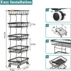 Fruit and Vegetable Basket Storage Cart with Wheels 4-Tier & 5-Tier Stackable Metal Rolling Produce Rack for Kitchen Pantry Bathroom Corner