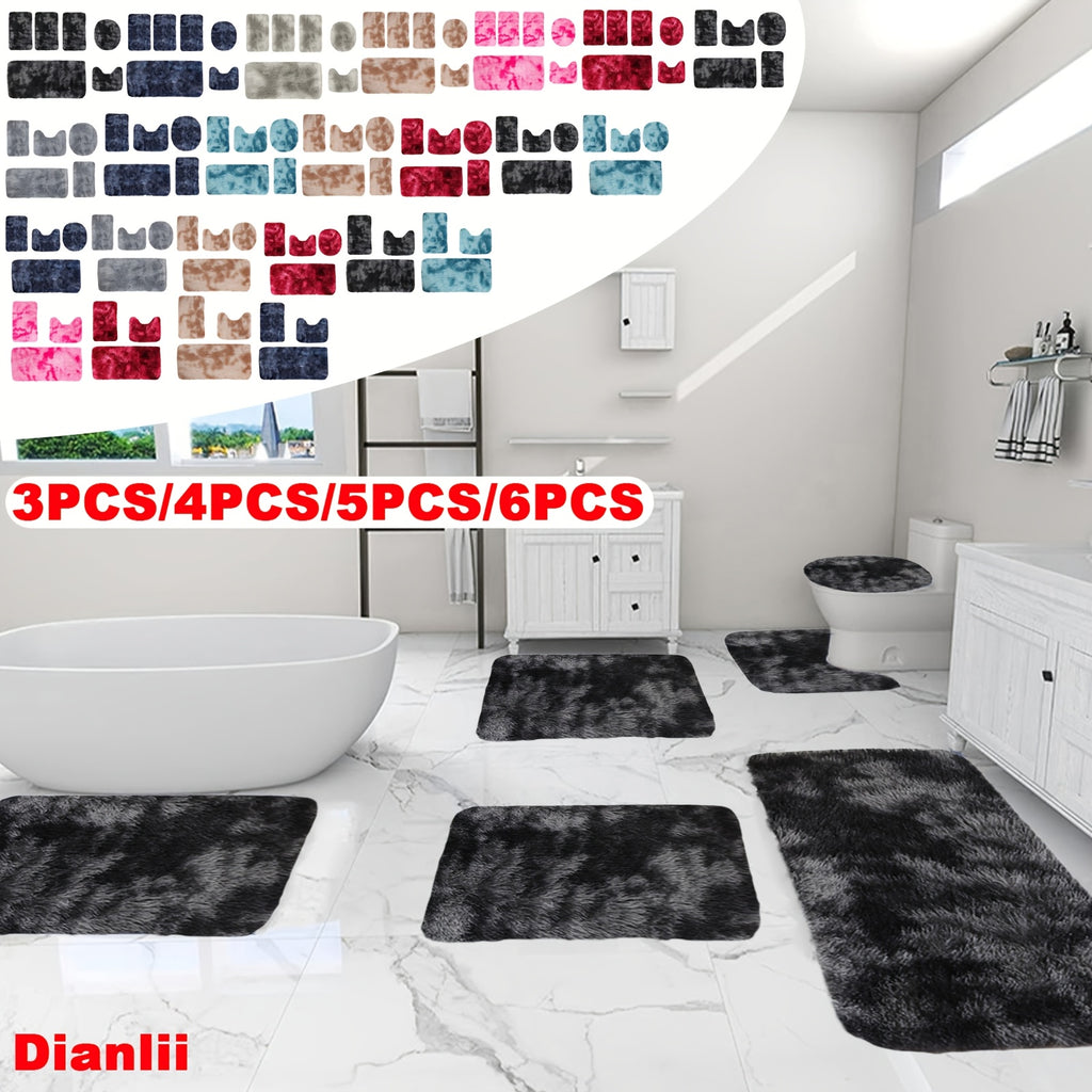 Soft Velvet Bath Rug Set Non-Slip Water Absorbent Machine Washable Bathroom Mat 3 4 5 6 Piece Sets Multiple Colors