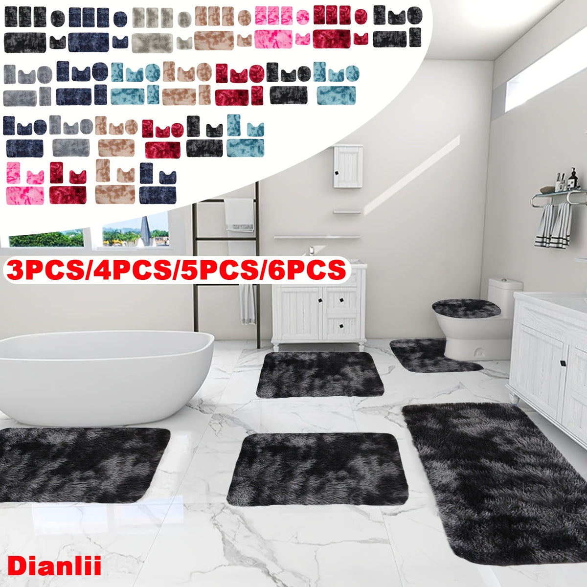 Soft Velvet Bath Rug Set Non-Slip Water Absorbent Machine Washable Bathroom Mat 3 4 5 6 Piece Sets Multiple Colors
