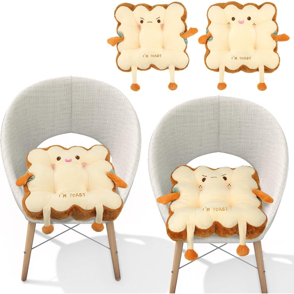Kawaii Toast Chair Cushion Bread Shaped Plush Seat Pillow for Office Desk, Car, Sofa & Bedroom, Cute Food Throw Pillow, Fun Birthday Christmas Gift Idea for Girls, Kids & Friends