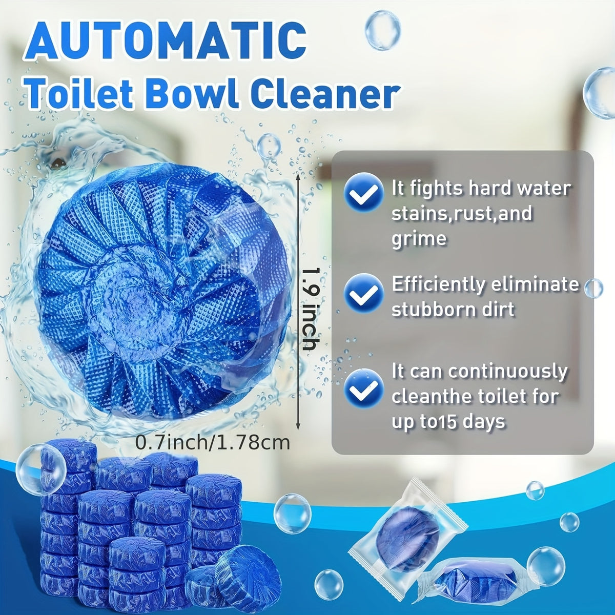 Automatic Toilet Bowl Cleaner Tablets 20/40 Pack – Long-Lasting, Deodorizing, Jasmine Scent, Low Odor, Tough Stain Removal, Safe for Plastic