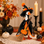 Witch Goose Dress-Up Set 4 Piece – 7-Inch Halloween Goose Statue Costume with Black Mesh Cape, Hat, Lining & Pumpkin Broom | Tabletop Goose Decor Outfit for Indoor & Porch Decoration