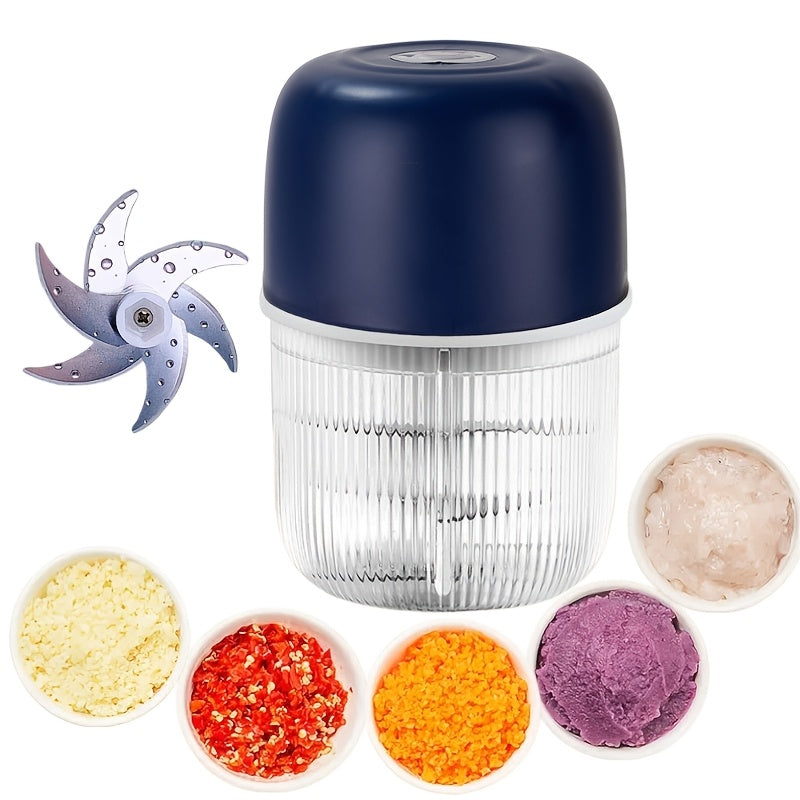 USB Rechargeable Electric Garlic Chopper Mini Portable Food Chopper 6-Blade – Chop Garlic, Ginger, Onion, Chili, Fruits & Meat with One Press | 800mAh Battery