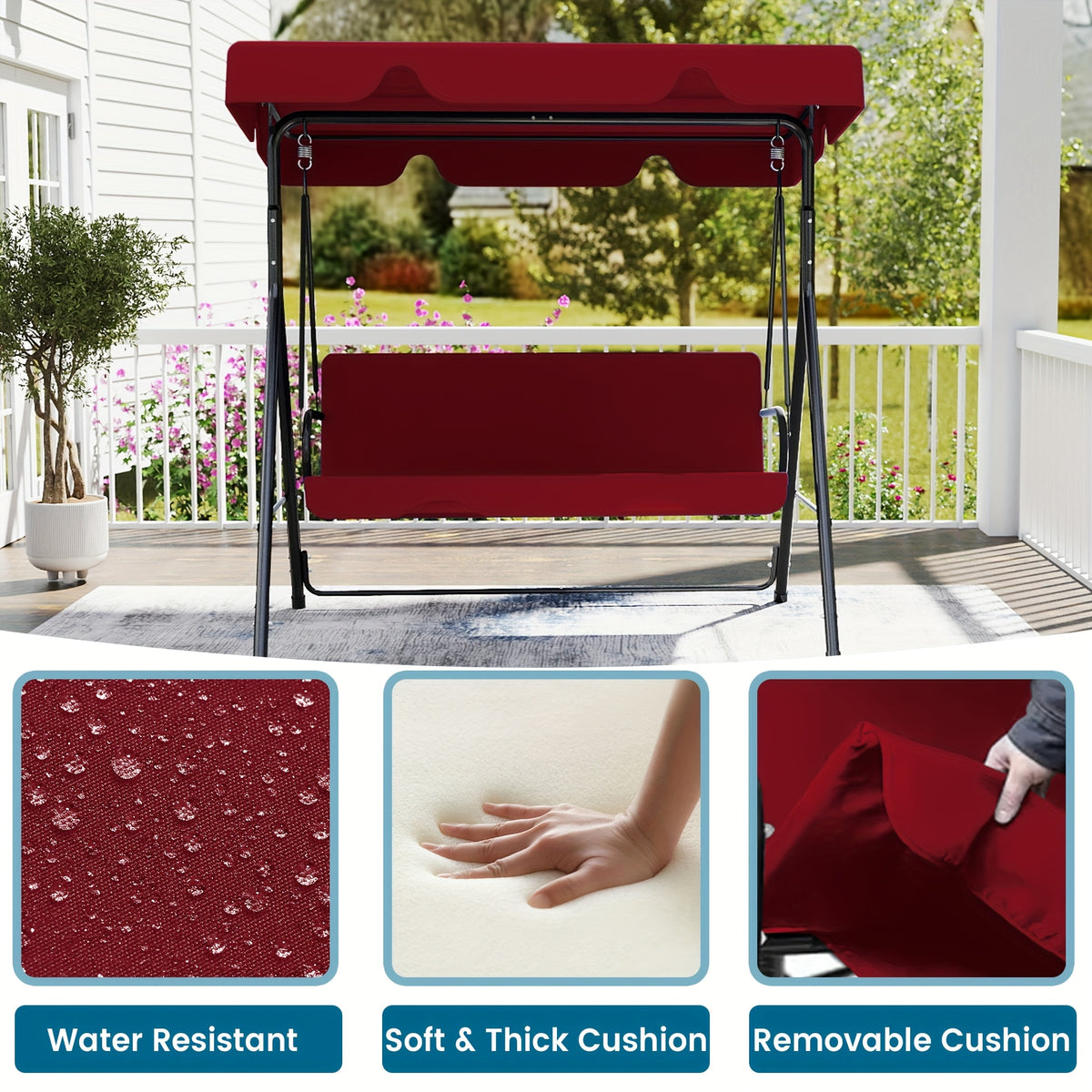 Outdoor Patio Swing Glider with Canopy & Heavy Duty Stand, Adjustable Bracket, Rust-Proof Powder Coated Frame, Sun Shade Polyester Canopy, Adult Porch Swing for Garden, Lawn and Backyard