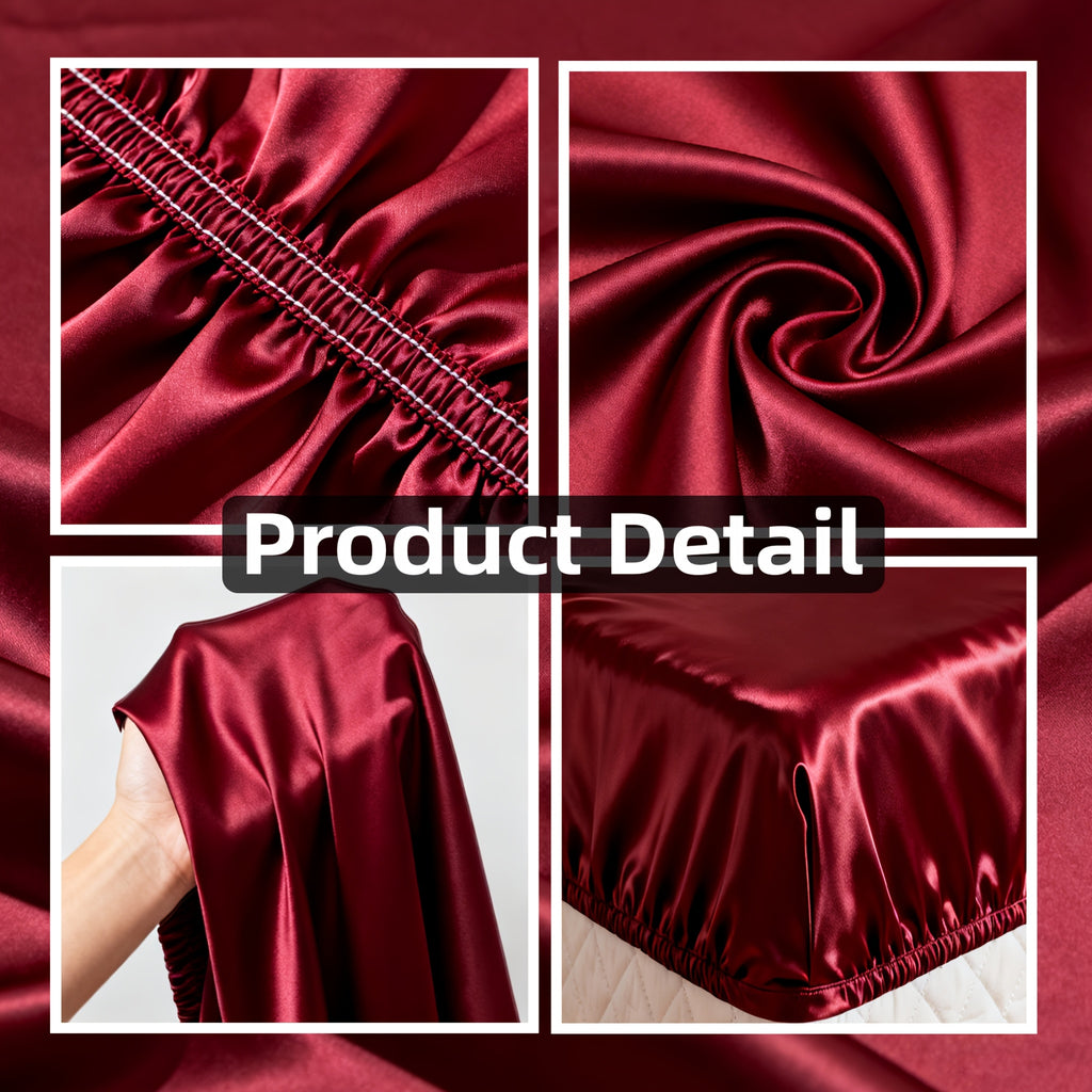 Luxury Satin Fitted Sheet Set with Pillowcases, 3000TC Silky Smooth Cooling Breathable Bed Sheets, Wrinkle-Resistant Machine Washable, Twin Full Queen King for Hot Sleepers, Adults & Kids — White Black Burgundy Gray Blue Purple