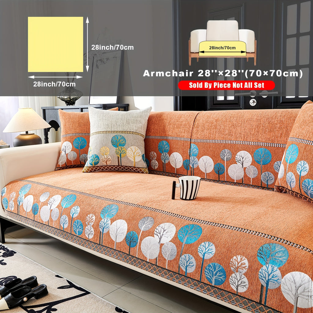 Bohemian Chenille Sofa Cover Tree Embroidery Print Thick Non-Slip Pet Friendly One-Piece Couch Protector Armchair Loveseat 3 4 Seater